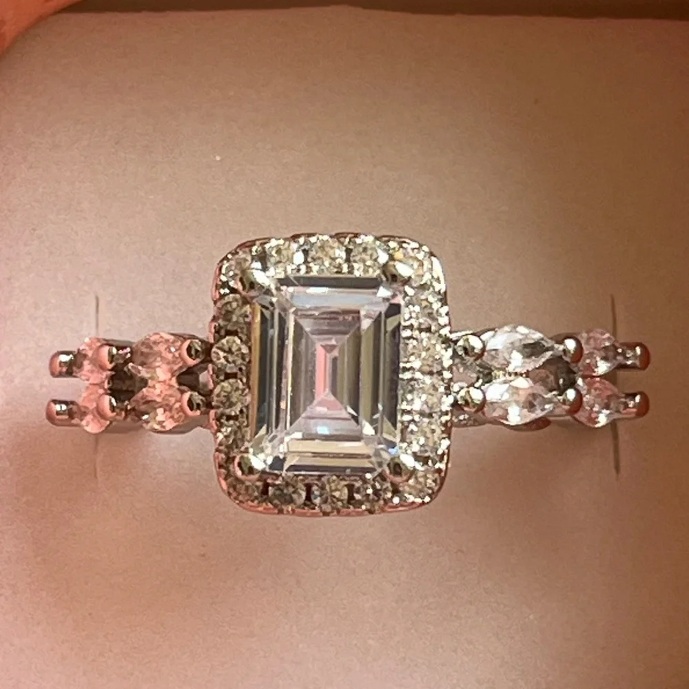 NIB Silver Plated Princess Cut CZ Promise Ring Sz 8
